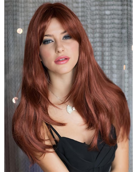 24'' Incredible Auburn Straight Without Bangs Capless Synthetic Long Women Wigs