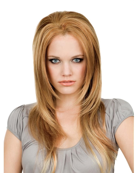 16''  Modern Straight Blonde Without Bangs Monofilament Lace Front  Human Hair Long Women Wigs