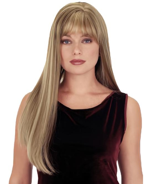 26'' Stylish Blonde Straight With Bangs Capless Long Synthetic Women Wigs