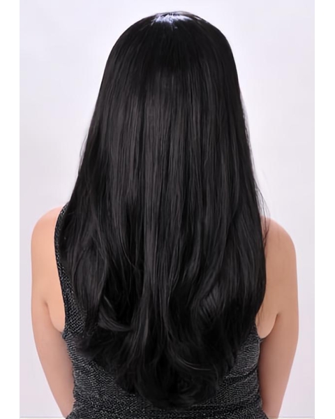 27'' Straight Without Bangs Trendy Black Monofialment Lace Front Synthetic Long Women Wigs