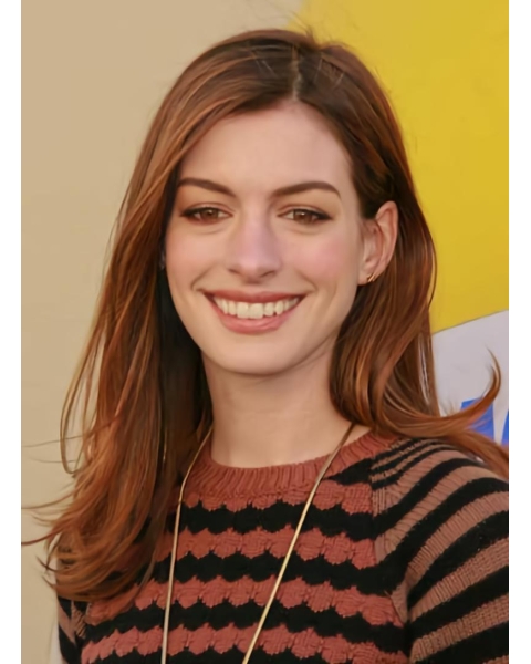 19'' Straight Without Bangs Durable Auburn Monofilament Lace Front Long Synthetic Women Anne Hathaway Wigs