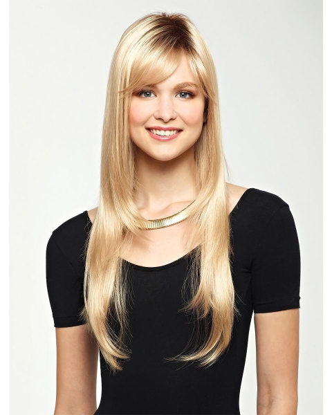 Trendy Blonde Straight With Bangs Capless Long Synthetic Women Wigs