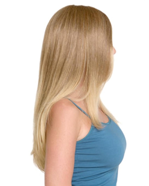 23'' Blonde Straight Without Bangs Monofilament Remy Human Hair  Long Women Sassy  Wigs