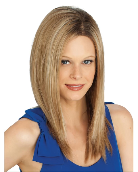 18'' Straight Without Bangs Blonde Mono Top Lace Front Synthetic Popular Long  Women Wigs