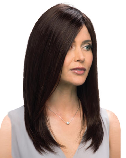 18'' Graceful Black Straight Without Bangs Monofilament Lace Front Remy Human Hair Long Women Wigs