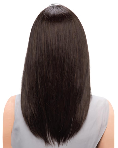 18'' Graceful Black Straight Without Bangs Monofilament Lace Front Remy Human Hair Long Women Wigs