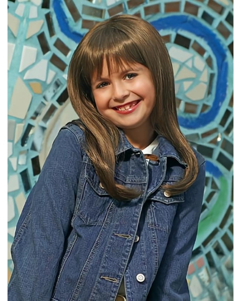 Nice  Monofilament Brown Lace Front Straight With Bangs Long Synthetic Kids Wigs