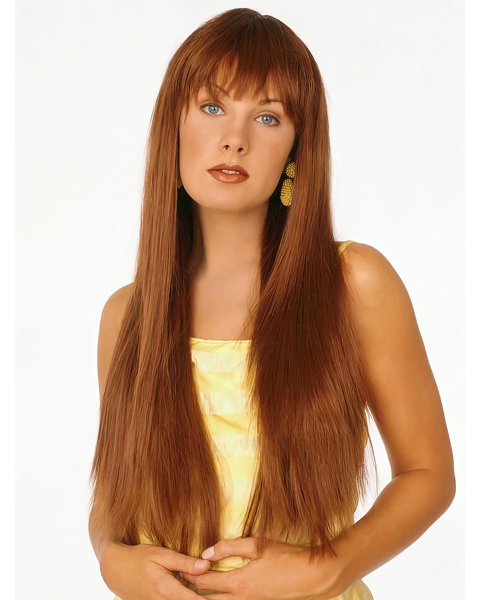 Hairstyles Auburn Straight With Bangs Capless Synthetic Long Women Wigs