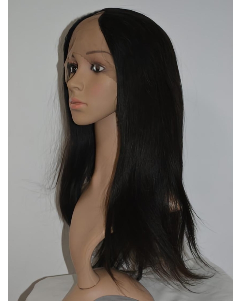 20'' Refined Black Straight Lace Front Long U Part 100% Remy Human Hair Women Wigs