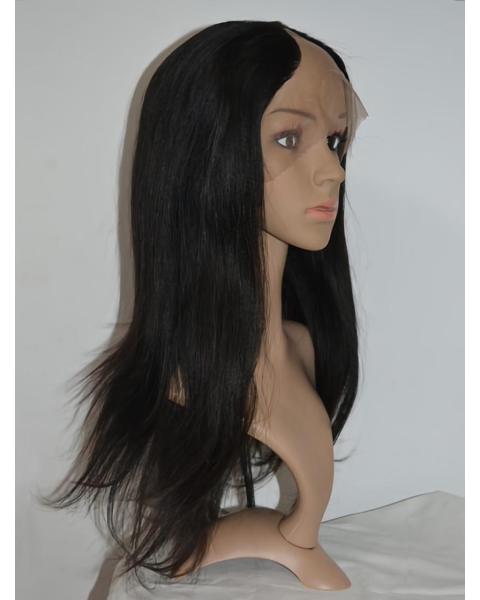 20'' Refined Black Straight Lace Front Long U Part 100% Remy Human Hair Women Wigs