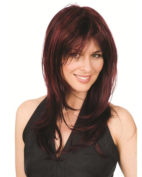 16'' Durable Auburn Straight With Bangs Capless Synthetic Long Women Wigs