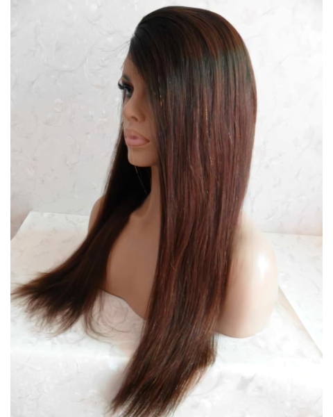 20'' Straight New Auburn Lace Front Long Remy Human Hair Straight U Part Wig Wigs