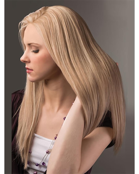 22'' Straight Without Bangs Suitable Blonde Monofilament Lace Front Long Women Remy Human Wigs