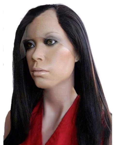 18'' Graceful Black Straight Without Bangs Lace Front Long 100% Remy Human Hair U Part Wigs