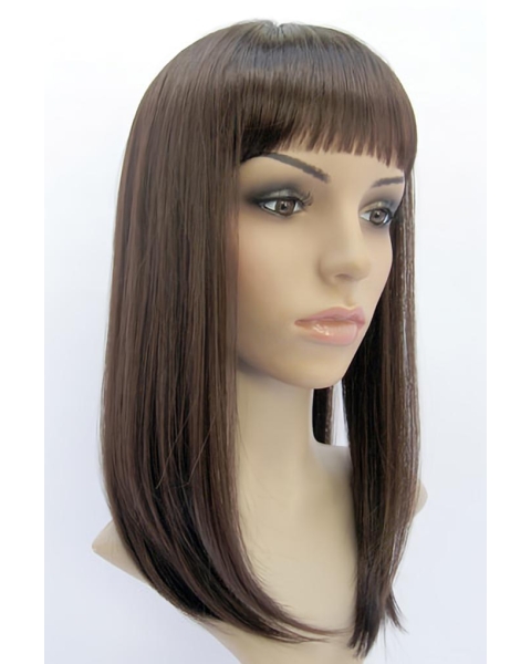 Fashionable Brown Straight With Bangs Capless Long Synthetic Kids Wigs