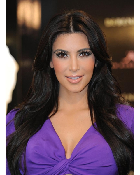 27'' Glamorous Black Straight Without Bangs Layered Capless Long Remy Human Hair Women Kim Kardashian Wigs