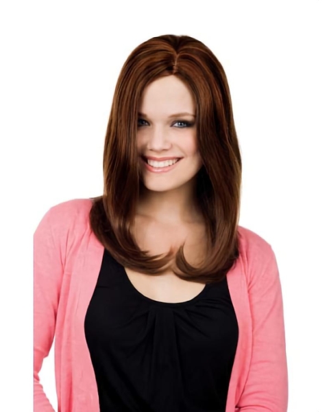 18'' Faddish Auburn Straight Without Bangs Monofilament Lace Front Synthetic Long Woomen Wigs