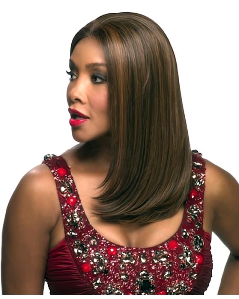 17'' Pleasing Brown Straight Without Bangs Lace Front Long Glueless Synthetic Women Wigs