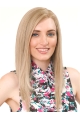 18'' Gorgeous Blonde Straight Without Bangs 100% Hand-Tied Mono Top Long Human Hair Women Wigs