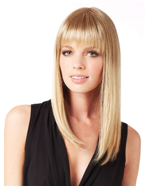 Discount Straight With Bangs Monofilament Lace Front Synthetic  Long Women Wigs