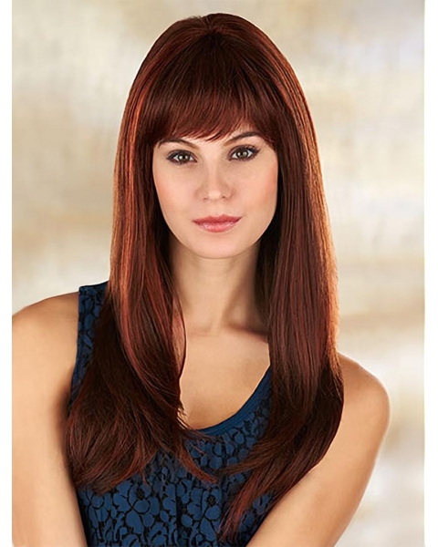 20''Great 100% Hand-Tied Monofilament Straight With Bangs Synthetic Long Women Wigs