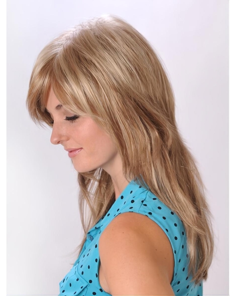 20'' Graceful Blonde Straight With Bangs Capless  Monofilament Synthetic Long Women Wigs