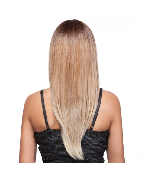 Impressive Blonde Straight With Bangs 100% Hand-Tied Mono Top Long Synthetic Women Celebrity Wigs