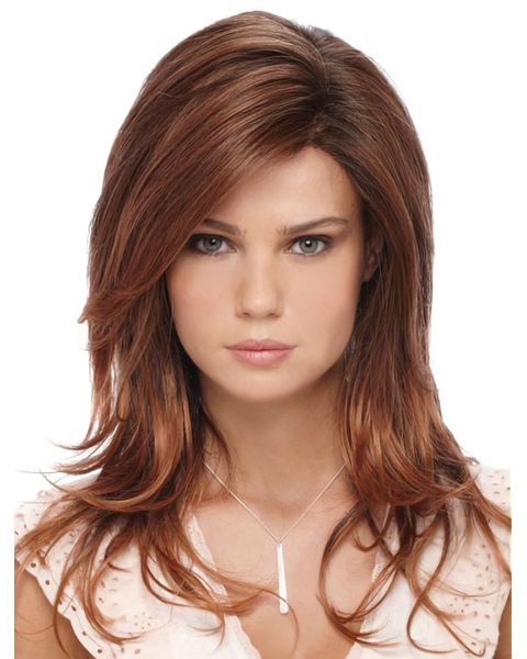 18'' Easy Srtaight Monofilament Lace Front Auburn  Long Glueless Synthetic Women Wigs