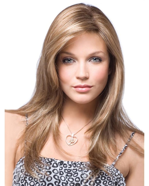 Designed Blonde Straight Wigs Capless Long Synthetic Women Wigs For Cancer