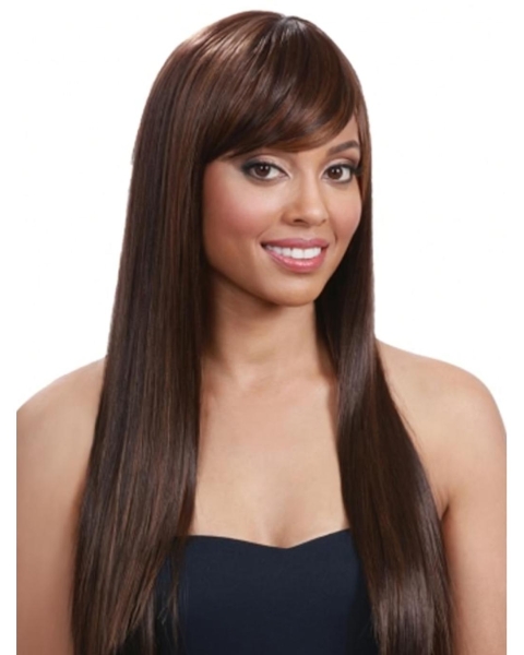 Refined Auburn Straight With Bangs Capless Long Human Hair Wigs & Half Wigs