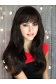 Gorgeous Black Straight With Bangs Capless Synthetic Long Women Wigs