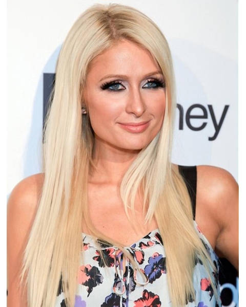 Cool Blonde Straight 100% Hand-Tied Monofilament Long Remy Human Hair Women Paris Hilton Wigs