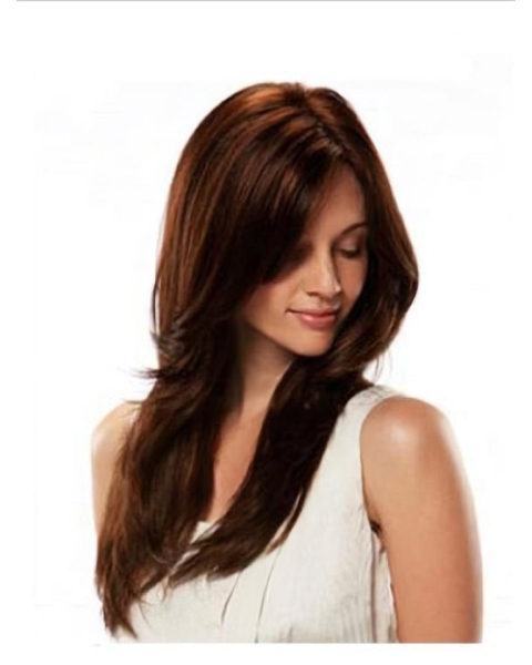 24'' Comfortable Auburn Straight 100% Hand-Tied Monofilament Long Remy Human Hair Women Wigs For Cancer