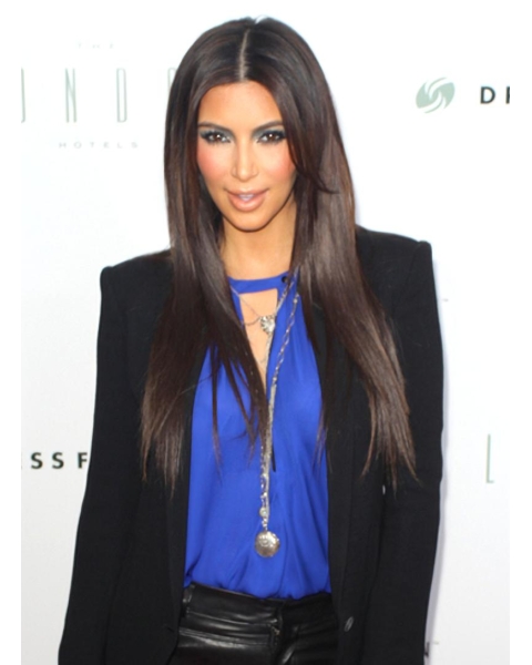 Unique Brown Straight Without Bangs Capless Long Synthetic Kim Kardashian Wigs