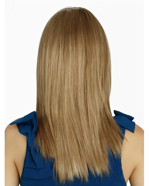 18'' Blonde Straight Without Bangs Monofilament Lace Front Synthetic Long No-fuss Wigs For Cancer