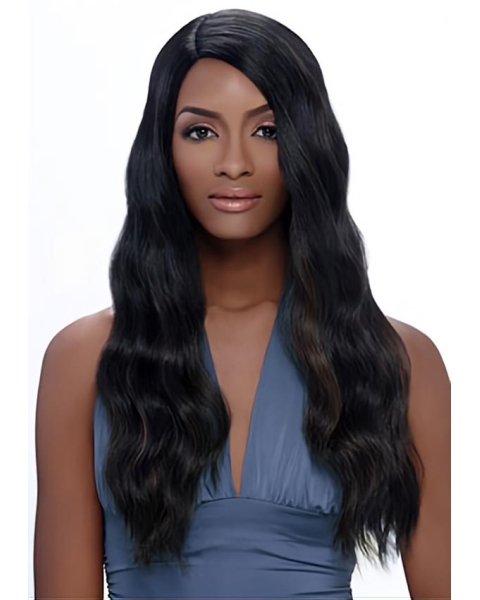 High Quality Black Wavy Without Bangs Capless Long Synthetic African American Women Wigs