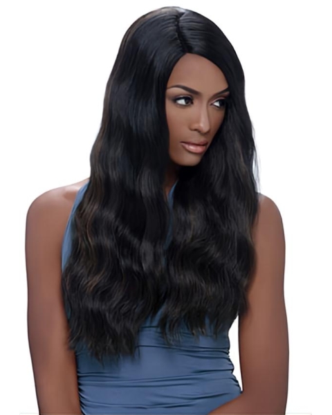 High Quality Black Wavy Without Bangs Capless Long Synthetic African American Women Wigs