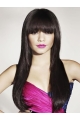 26'' Preferential Black Straight With Bangs Capless Long Human Hair Wigs For Cancer