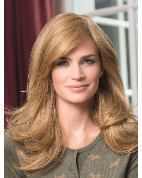 17'' Straight Layered  100% Hand-Tied  Monofilament Blonde  Synthetic Long Women Wigs