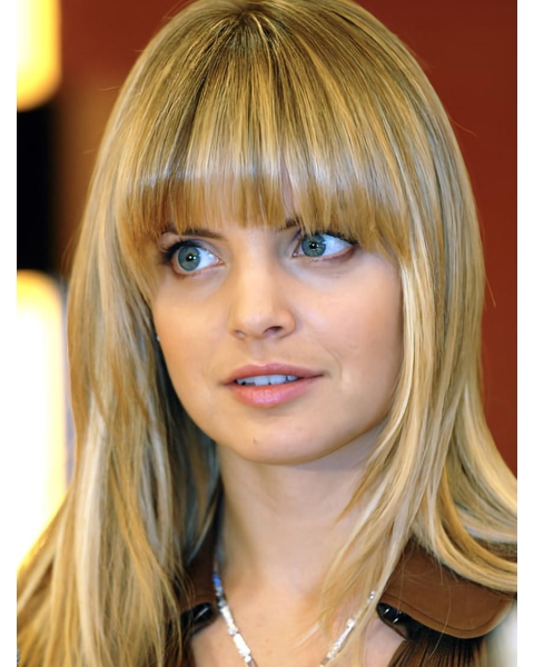 18''Blonde Straight With Bangs 100% Hand-Tied Monofilament Long Synthetic Nice Wigs For Cancer