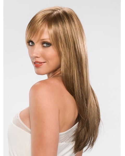 22'' Blonde Straight With Bangs Capless Synthetic Fashionable Long Women Wigs