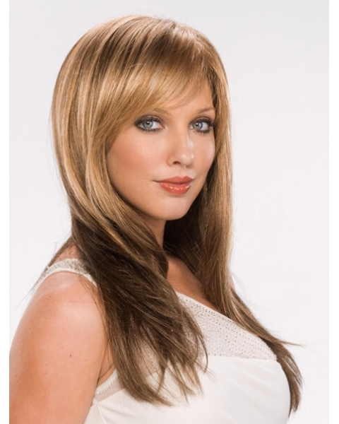 22'' Blonde Straight With Bangs Capless Synthetic Fashionable Long Women Wigs