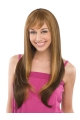 30'' Brown Straight With Bangs Capless Remy Human Hair Trendy Long Women Wigs