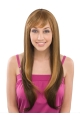 30'' Brown Straight With Bangs Capless Remy Human Hair Trendy Long Women Wigs