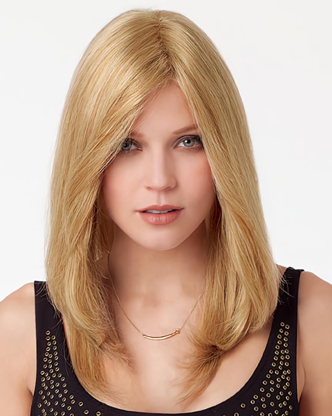 18'' Good Blonde Straight Without Bangs Capless Long Human Hair Women Wigs