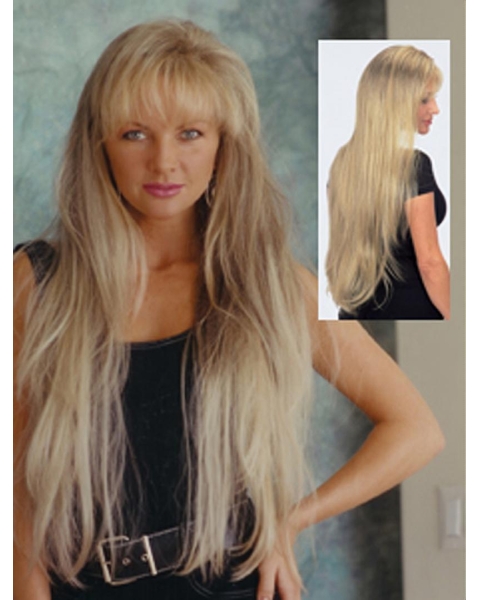 30'' Blonde Straight With Bangs Capless Synthetic Glamorous Long Women Wigs