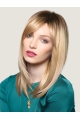 16'' Fashionable Blonde Straight With Bangs Long Lace Front Synthetic Women Wigs