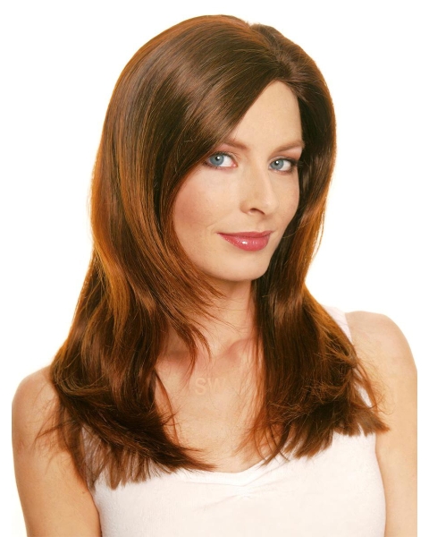 18'' Auburn Layered Lace Front Straight Comfortable Long Remy Human Hair Women Wigs