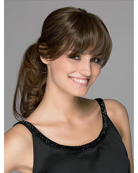 16'' Wavy With Bangs Monofilament Brown Synthetic High Quality Long Women Wigs