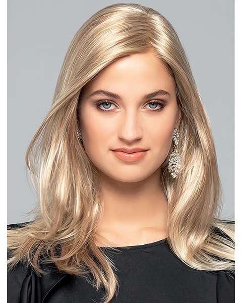 16'' Long Wavy Without Bangs Blonde Monofilament Layered Synthetic Women Wigs